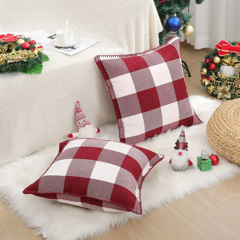 Axyaa Plaid Check 50x50cm Pillow Cover Cotton Linen Home Decor Sofa Cushion