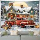 Snowman Car Winter Tapestry for Christmas Day Party Decor by Axyaa