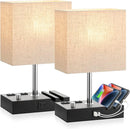 Axyaa Beige Bedside Lamp with USB Ports and Phone Stands
