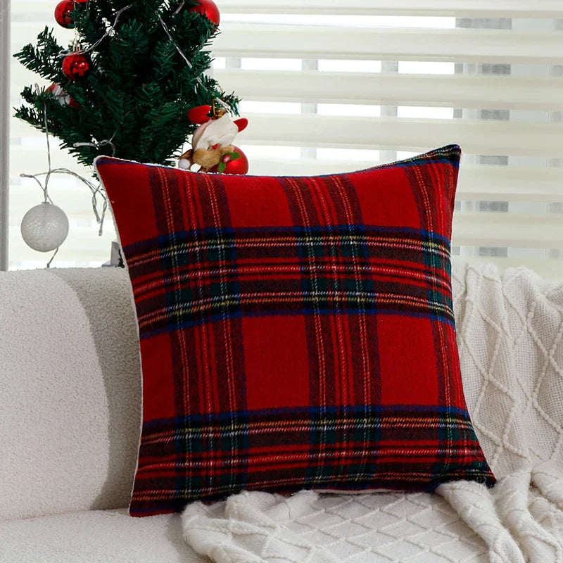 Axyaa Christmas Plaid Cushion Cover - Retro Red/Green 45x45cm