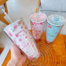 Axyaa Cherry Blossom Double Layer Water Bottle for Girls, Large Capacity Tumbler Cup