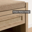Axyaa Rattan Shoe Bench with Storage Drawer and Linen Seat Cushion