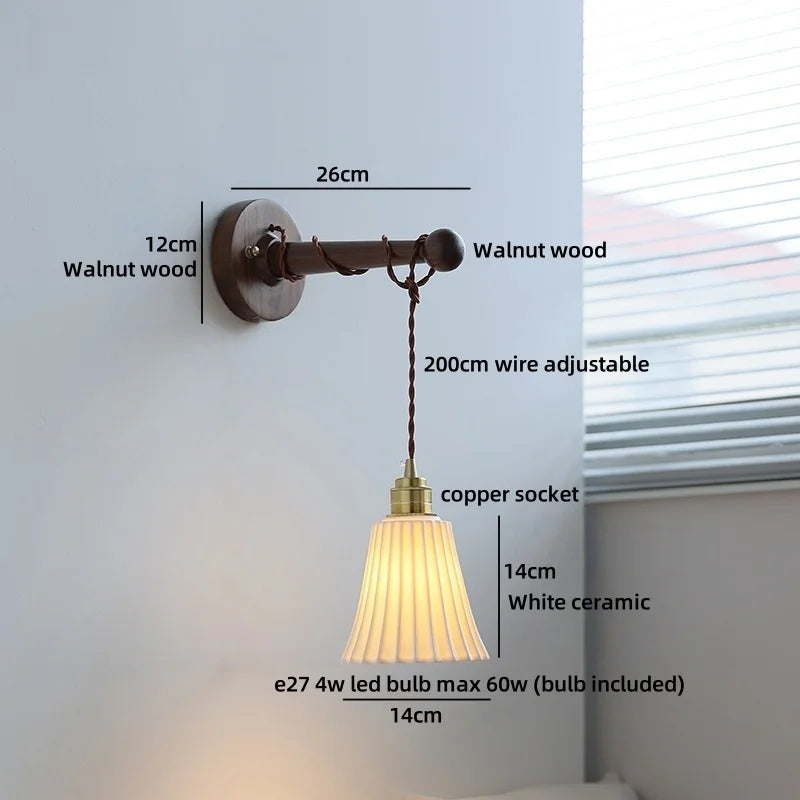 Axyaa Ceramic Wood Brass LED Wall Sconce for Home Decor