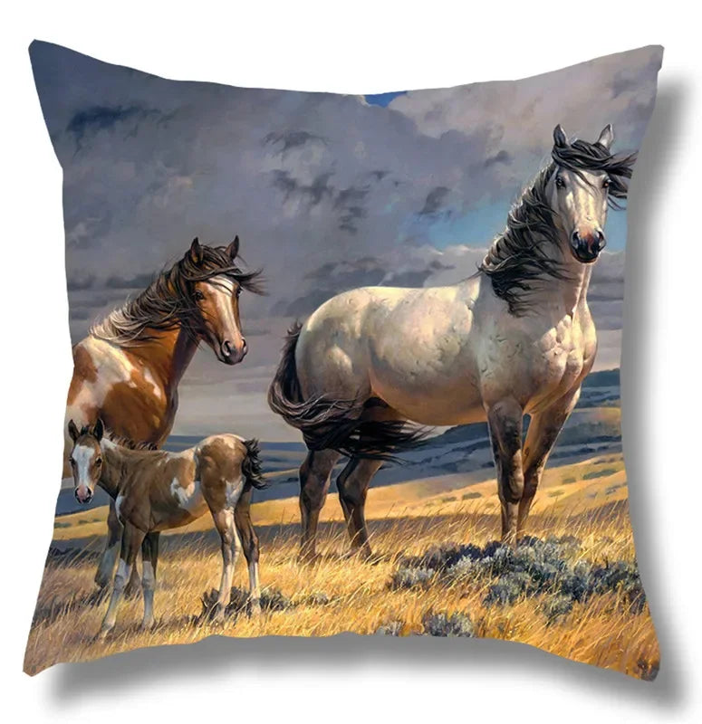 Fine Horse Print Cushion Cover for Home Decor by Axyaa