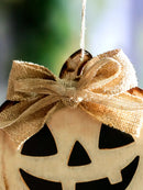 Axyaa Wooden Pumpkin Ghost Ornament, Burlap Bow Design for Home Decor & Unique Gifts