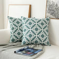 Axyaa Grey Blue/White Geometric Floral Embroidered Cushion Cover 45x45cm
