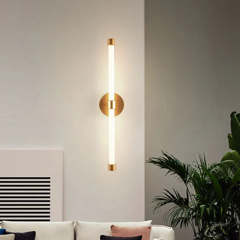 Axyaa Black Gold Iron Tube LED Wall Sconces for Living Room Bedroom Lighting