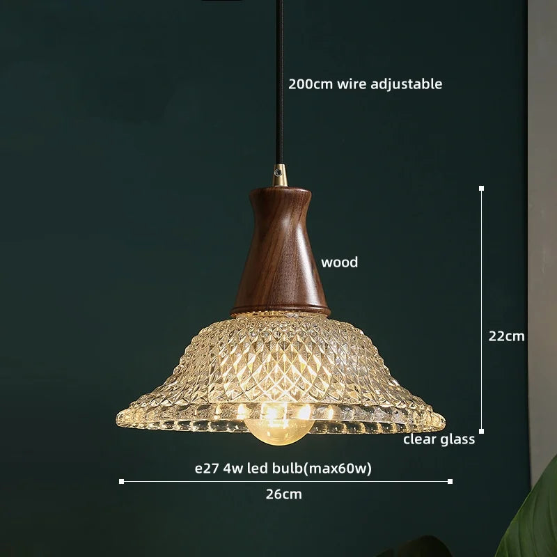 Axyaa Modern LED Pendant Lights Glass Wood Suspension Luminaire