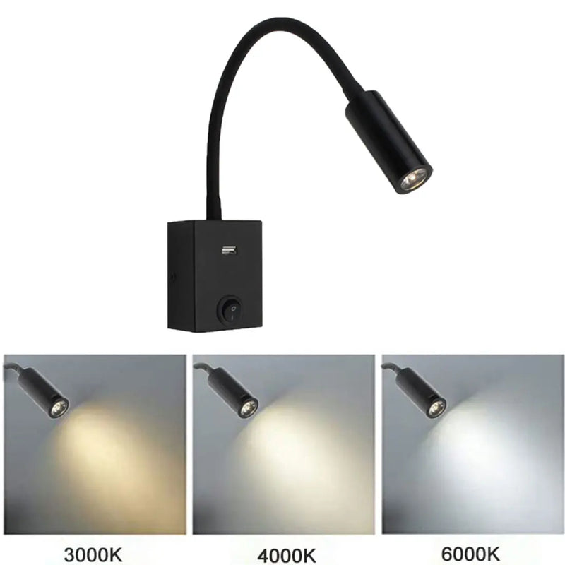 Axyaa Wall Reading Light with Gooseneck, USB Port Output, and Switch