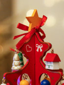 Axyaa Red Wooden Christmas Tree Ornament Decor for Festive Table Centerpiece