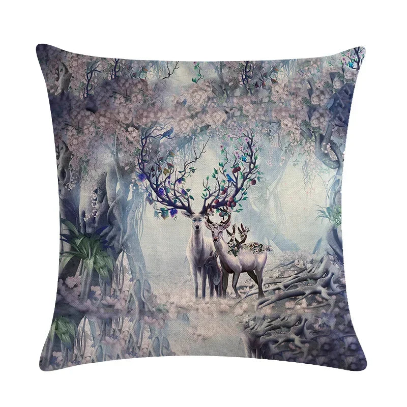 Axyaa Nordic Moose Art Linen Cushion Cover for Home Decor