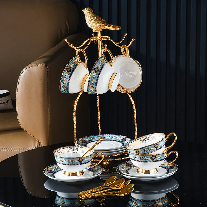 Axya Luxury Bone Tea Set with Saucer, Spoon - Elegant Coffee Cups & Christmas Gift