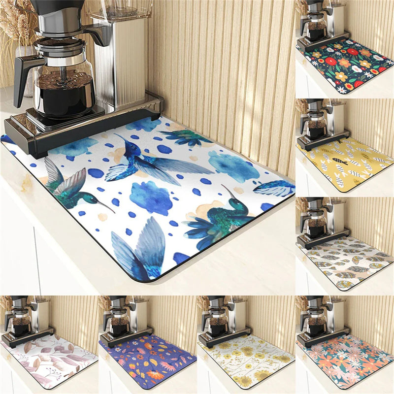 Axyaa Flowers Pattern Diatomaceous Earth Drying Mat Kitchen Accesories