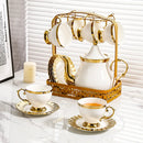 Axya Elegant Bone Coffee Set for 6 - European Style Noble Tea Pot & Cups