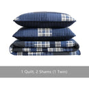 Axyaa Eastmont Navy Queen Quilt Set with Reversible Cotton Bedding & Shams