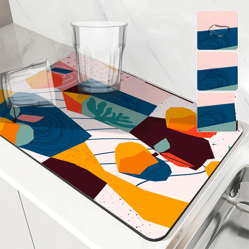 Axyaa Geometric Dry Coffee Mat: Absorbent & Anti-Slip Cup Drying Mats