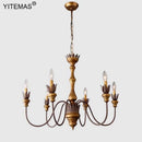 Axyaa Vintage Gold Wooden Chandelier - Rustic Metal 6-Light Retro Hanging Lamp