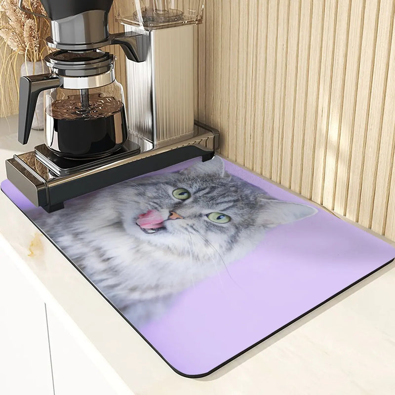 Axyaa Cute Cat Pattern Non-Slip Diatomaceous Earth Placemats Mats