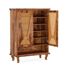 Axyaa 5-Tier Rattan Shoe Cabinet, Ventilated Doors, 25-Pair Shoe Rack
