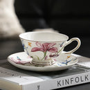 Axyaa Elegant Bone Porcelain Tea Cup Set with Golden Trim, Floral Pattern Dining Decor