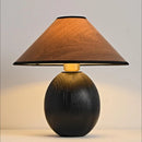 Axyaa Brown Wood Finish Table Lamp with Fabric Shade - Handmade Decor for Bedroom & Living Room