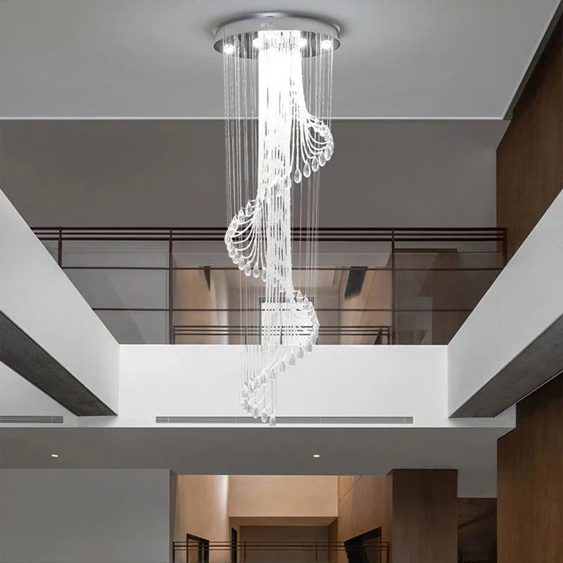 Axyaa Crystal Chandelier: Modern LED Spiral Pendant Light for Hotel Villa Decor