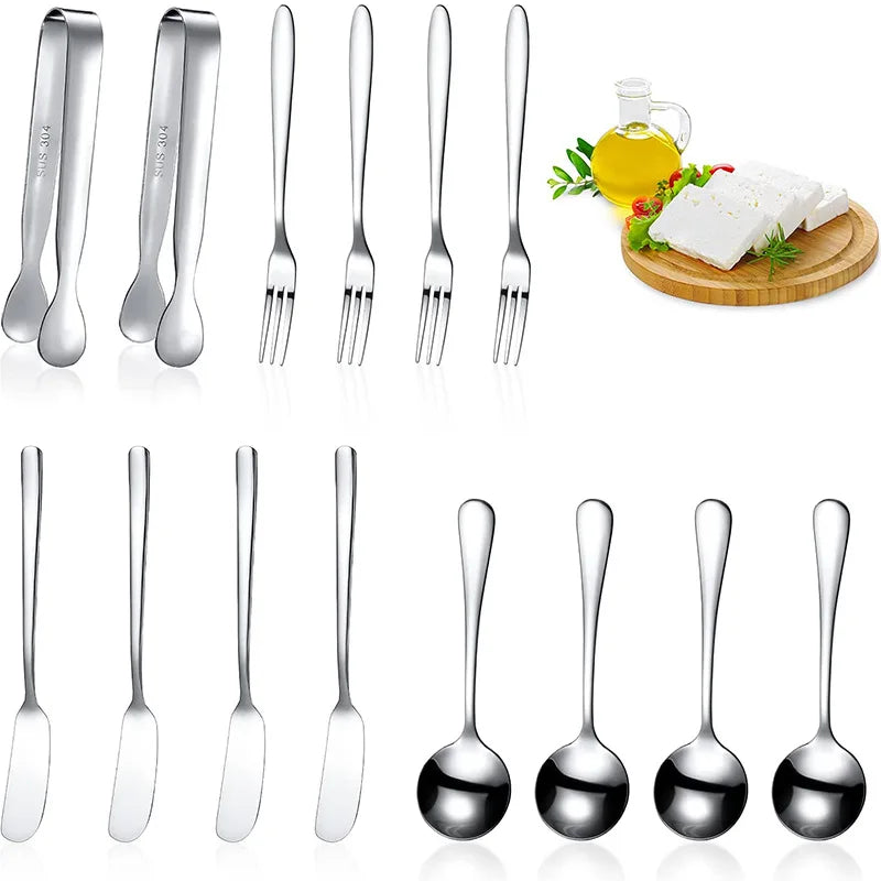 Axyaa 14-Piece Mini Cutlery Set: Tongs, Spatulas, Spoons, Forks - Non-Stick Tableware
