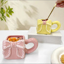 Axyaa Floral Bow Ceramic Coffee Cup - Exquisite 3D Design, Perfect for Tea or Milk