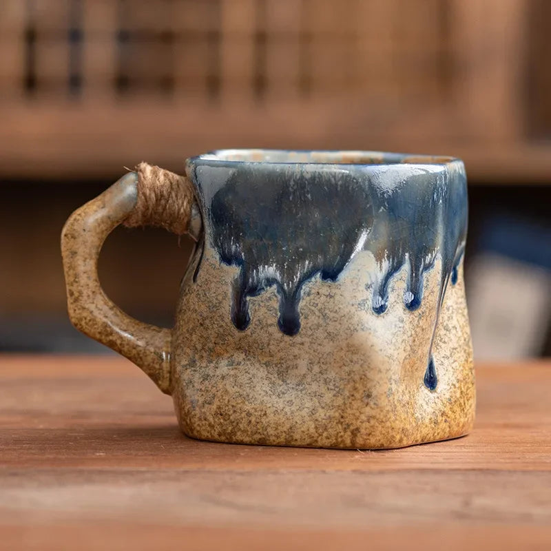 Axyaa Retro Ceramic Coffee Cup Set – 300ml Irregular Shape Drinkware Mug