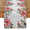 Axyaa Festive Table Runner - Christmas Bird Poinsettia Holly Fir Pine Cone