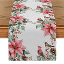 Axyaa Festive Table Runner - Christmas Bird Poinsettia Holly Fir Pine Cone