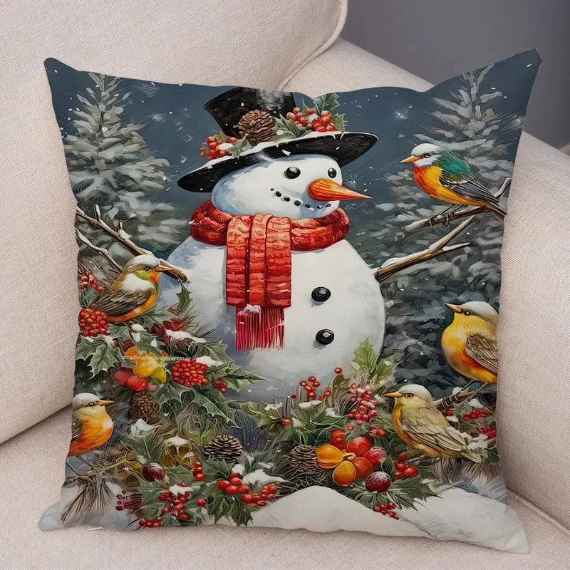 Axyaa Winter Snowman Print Pillowcase Set for Christmas Day Party Décor & Home Gift