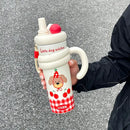 Axyaa Cute Insulated Straw Tumbler with Handle, Leakproof Thermos Bottle