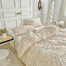 Axyaa Twist Flowers King Size Duvet Cover Set - Solid 3D Pinch Pleated Design