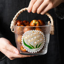 Axyaa Hand-painted Glass Fruit Plate Rattan Portable High-end Coffee Table Basket