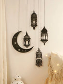 Axyaa Black Wooden Crescent Moon and Stars Wall Hanging