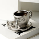 Axyaa Silver Ceramic Kissing Couple Coffee Cup Abstract Art Figure Office Mug