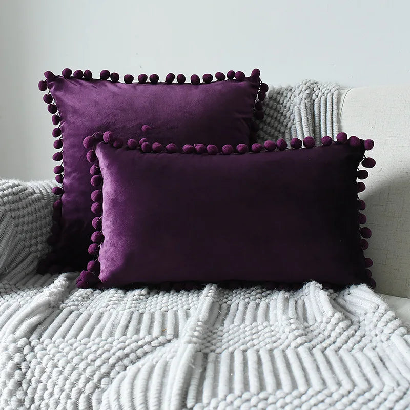 Axyaa Velvet Cushion Cover with Tassels Fringe - Soft Decorative Boho Pillows