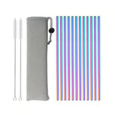 Axyaa Stainless Steel Reusable Metal Drinking Straws Set with Cleaner Brush