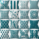 Teal Blue Green Floral Stripe Geometric Pillowcase by Axyaa for Home Decor