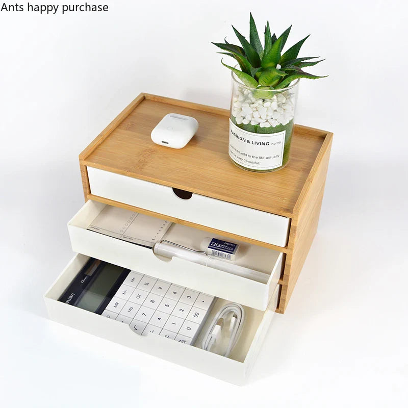 Axya Bamboo Desktop Organizer Box with Double Layers