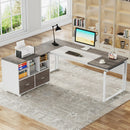 Axyaa L-Shaped Executive Desk with Reversible File Cabinet and Storage Drawers