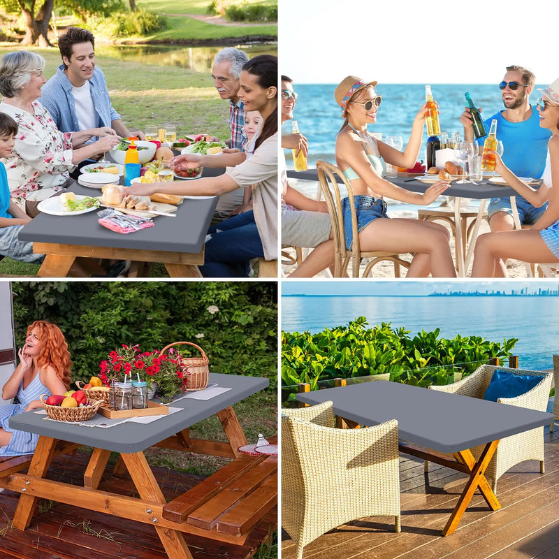 Axyaa Outdoor Picnic Waterproof Tablecloth, Elastic Fitted Table Protector