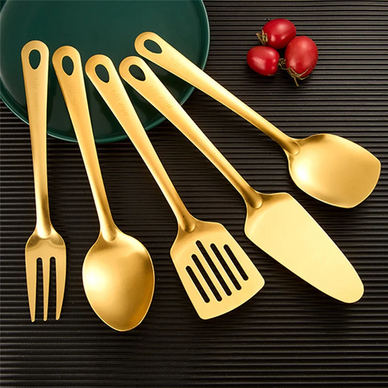 Axyaa Stainless Steel Kitchen Utensil Set - Hanging Dinner Colander Frying Spatula