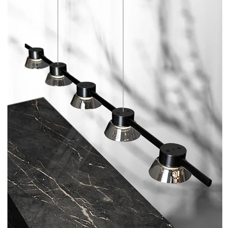Axyaa Modern Black Strip Chandelier with LED for Living Room and Office