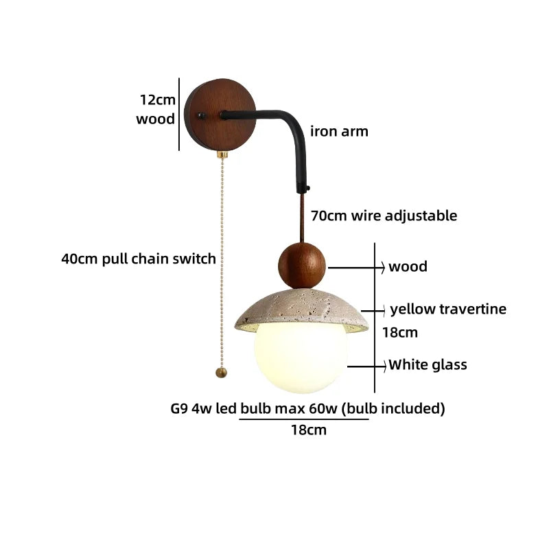 Axyaa Nordic LED Wall Lamp Travertine Wood Glass Stair Light