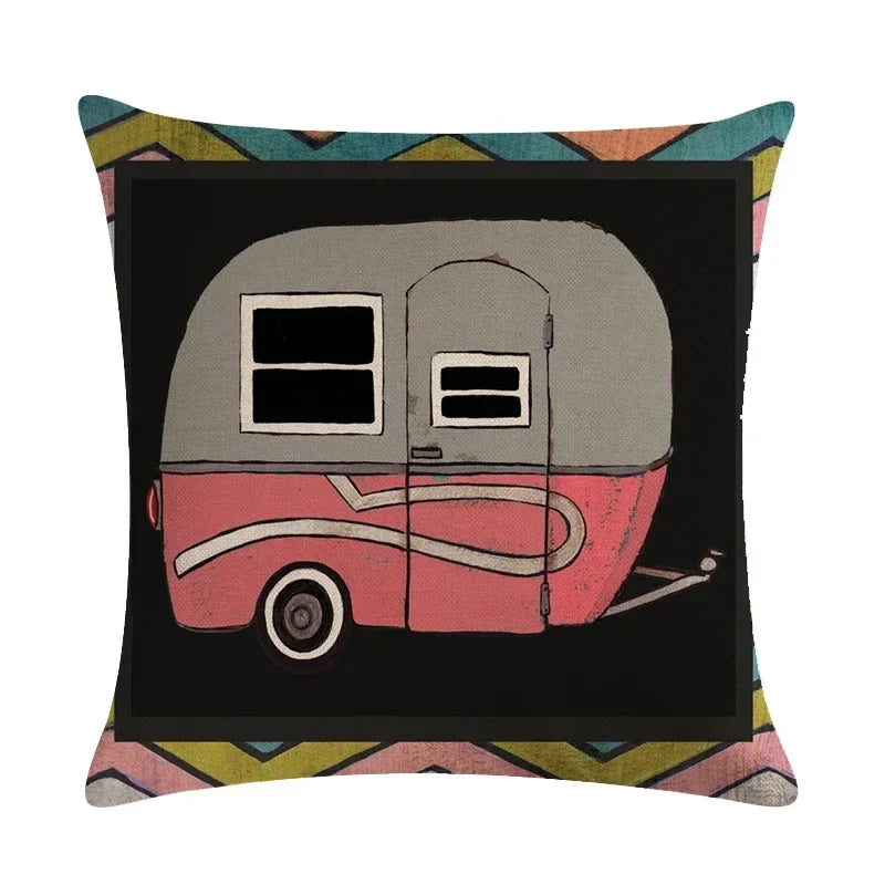 Axyaa Retro Car Pattern Cushion Cover Linen Pillowcase 45*45cm