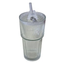 Axyaa Striped Glass Coffee Cup with Straw, Large Capacity Cold Drink Cup