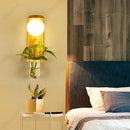 Axyaa LED Glass Wall Lamp with Wooden Base for Bedroom and Living Room