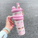 Axyaa Cute Insulated Straw Tumbler with Handle, Leakproof Thermos Bottle